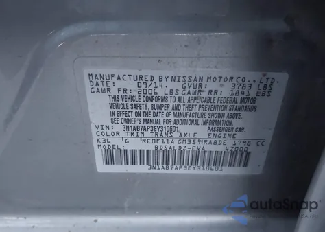 2014 Nissan Sentra Sv z USA, uszkodzony, nr VIN 3N1AB7AP3EY310601